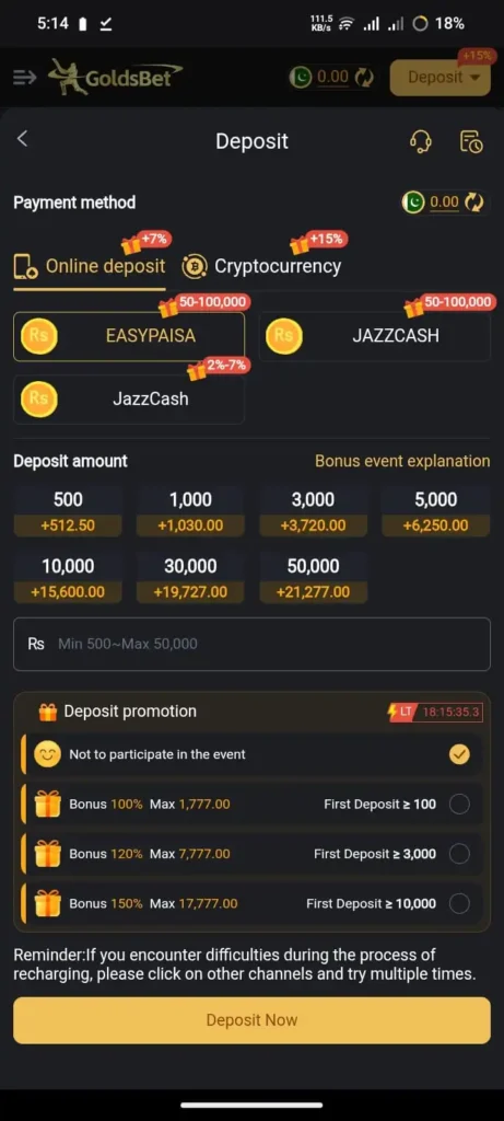 GoldBet Game Deposit