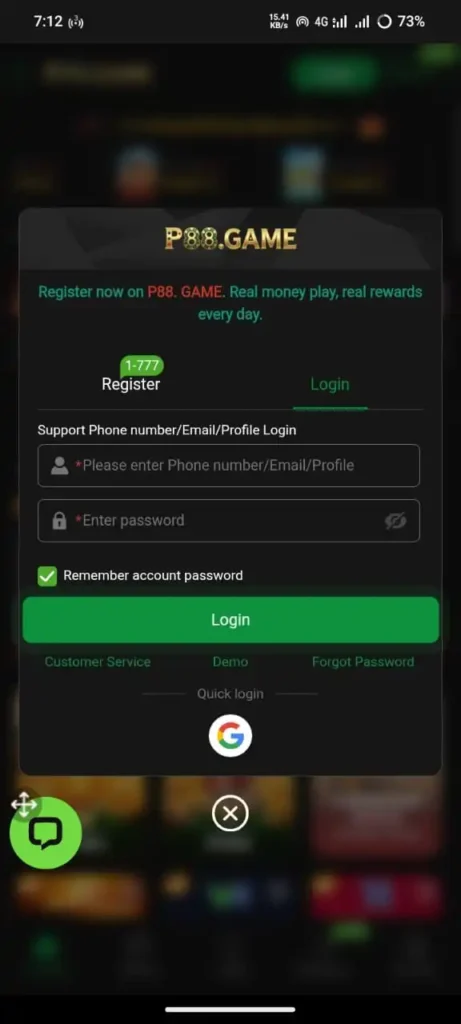 P88 Game Login and Register