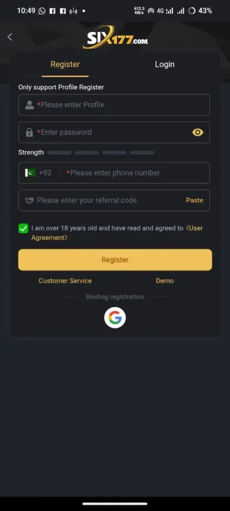SIX177 Game Register and Login