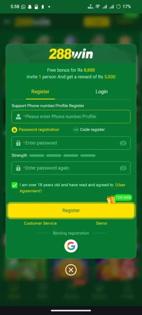 288Win Game Register and Login