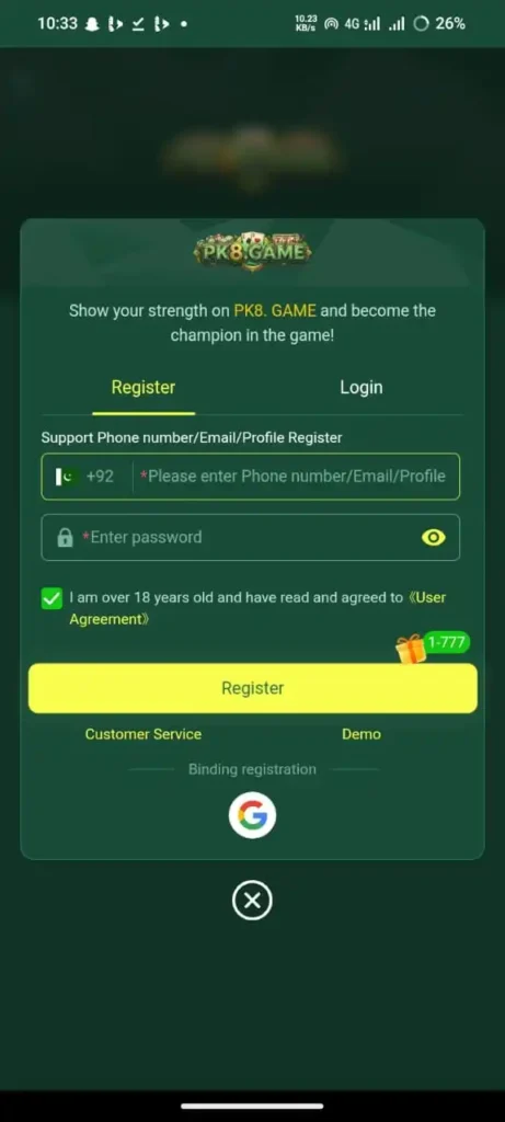 PK8 Game Register and Login