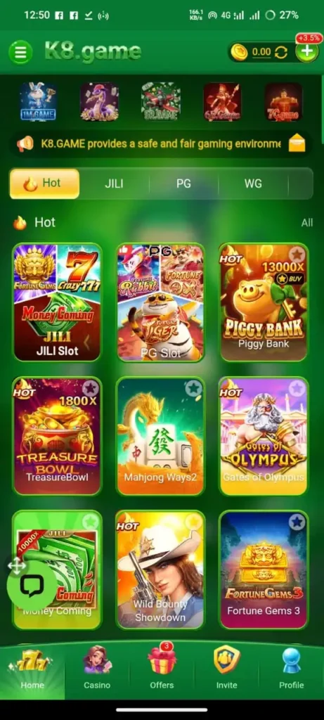 K8 Game Interface Screenshot