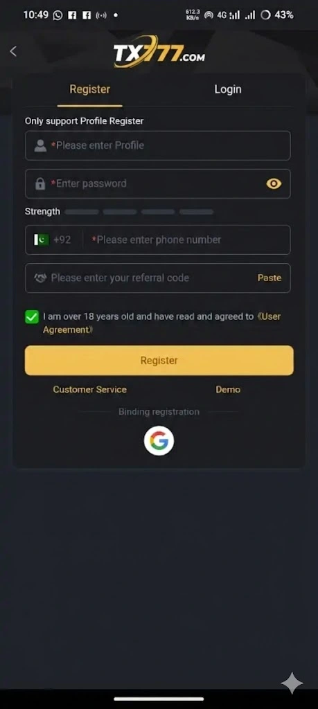 TX777 Game Register and Login