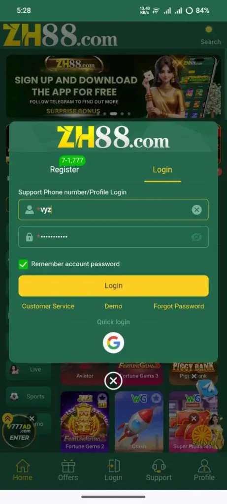 ZH88 Game Login and Register