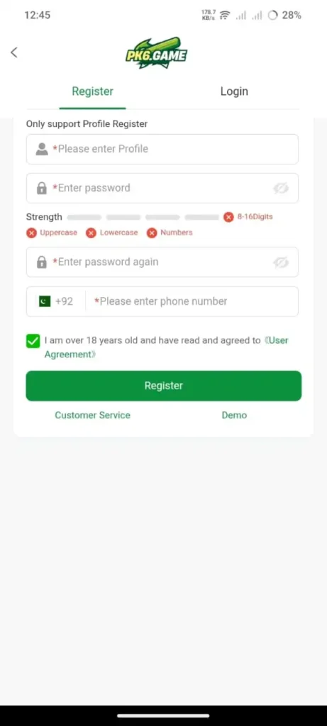 PK6 Game Register and Login