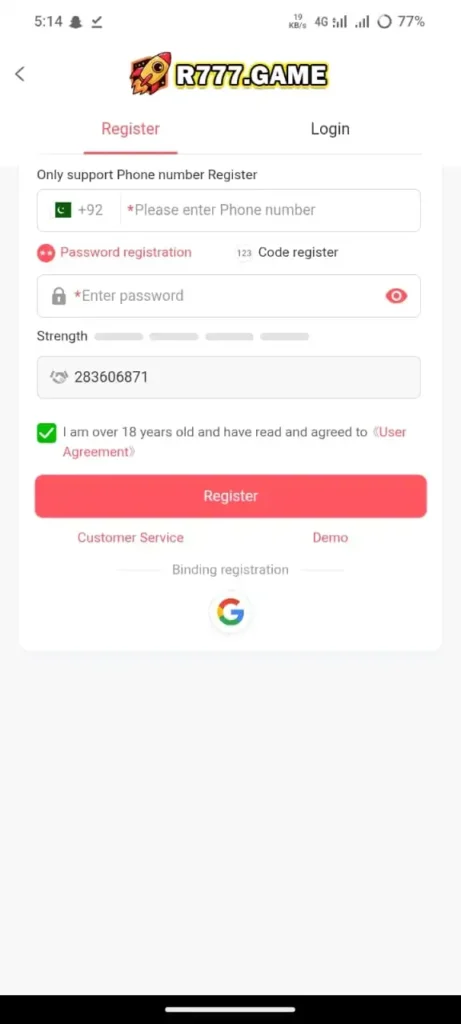 R777 Game Register and Login