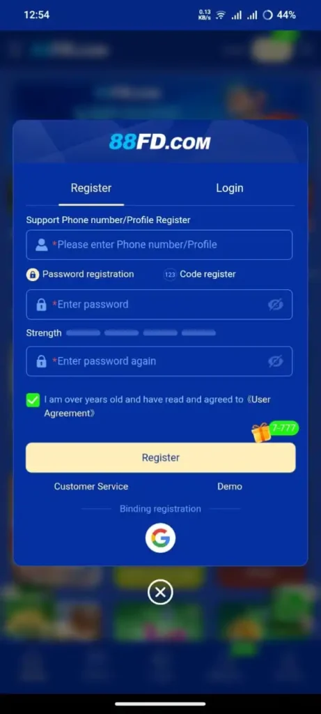 88FD Game Register and Login