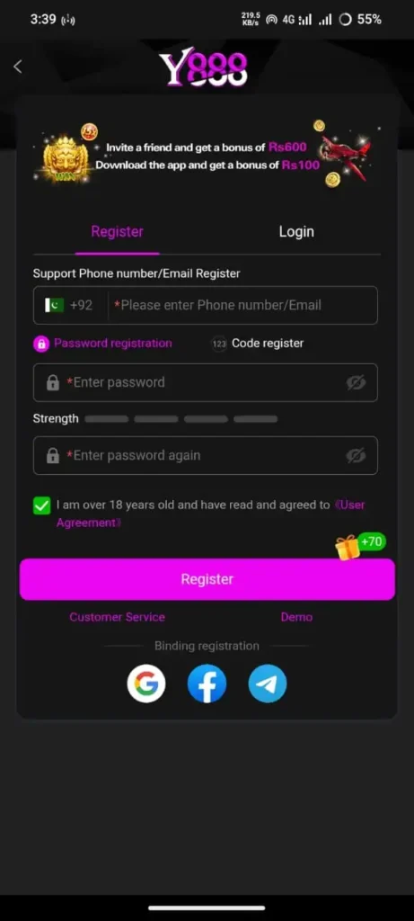 Y888 Game Register and Login