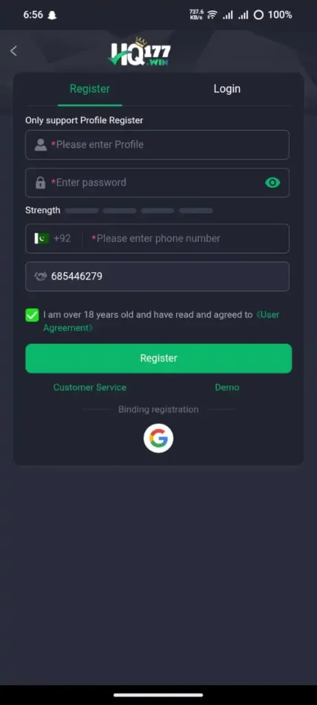 HQ177 Game Register and Login