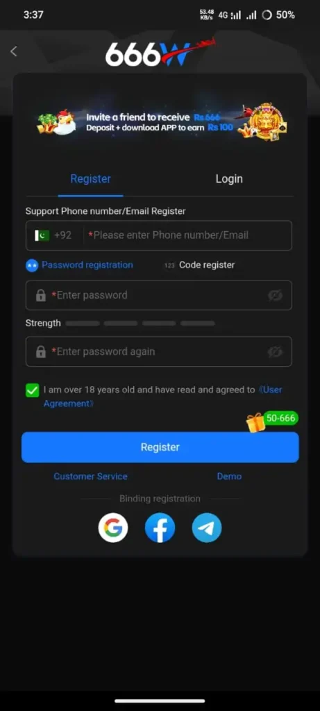 666W Game Register and Login