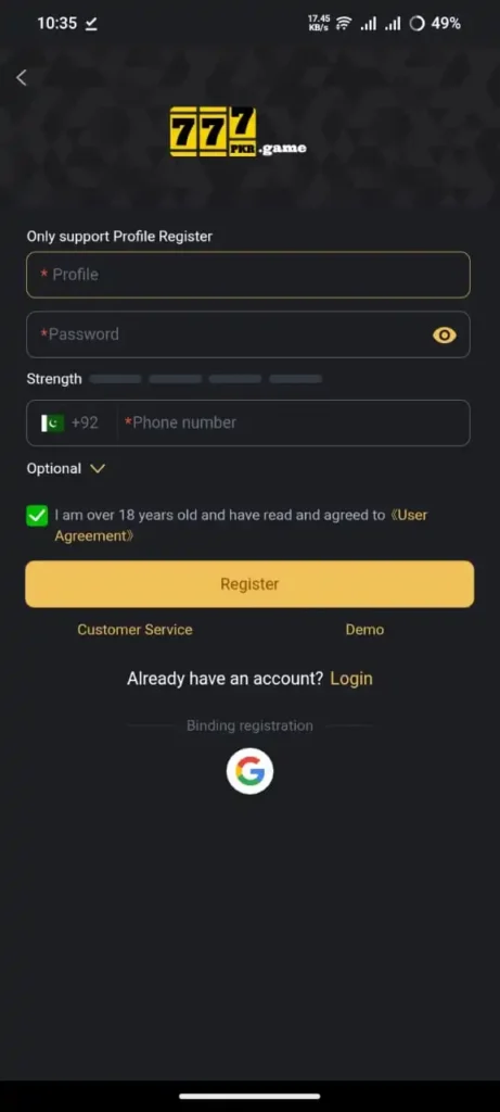 777PKR Game Register