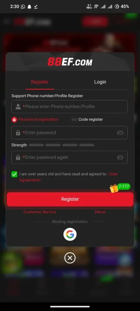 88FD Game Register and Login