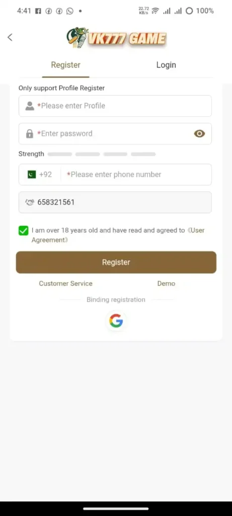 VK777 Game Register and Login