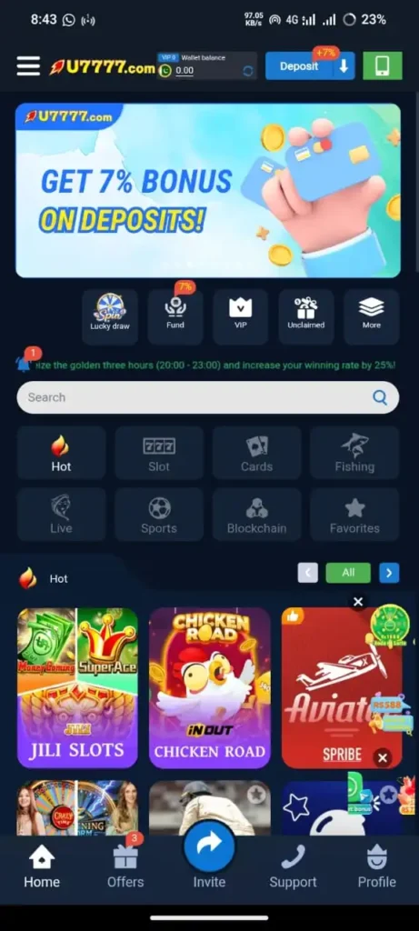 U7777 Game Interface Screenshot