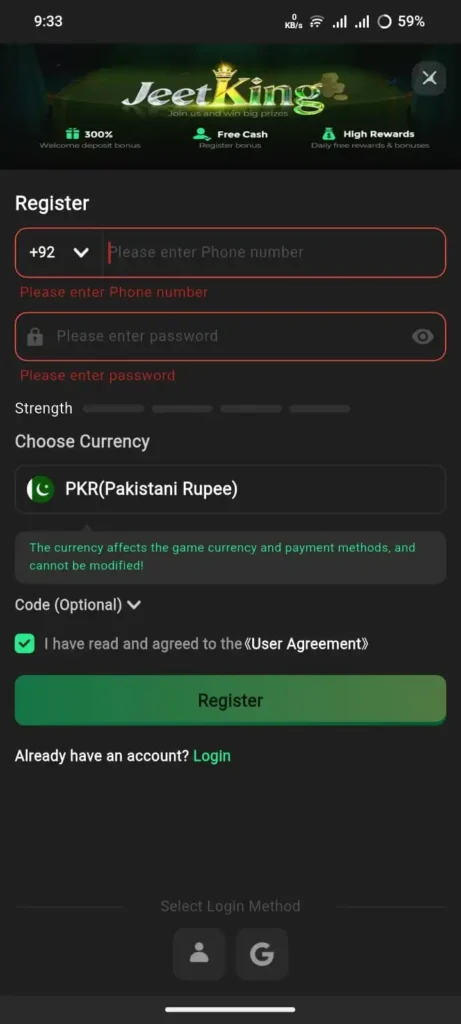 JeetKing Game Register and Login