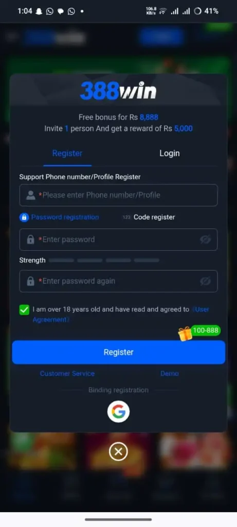 388Win Game Register and Login