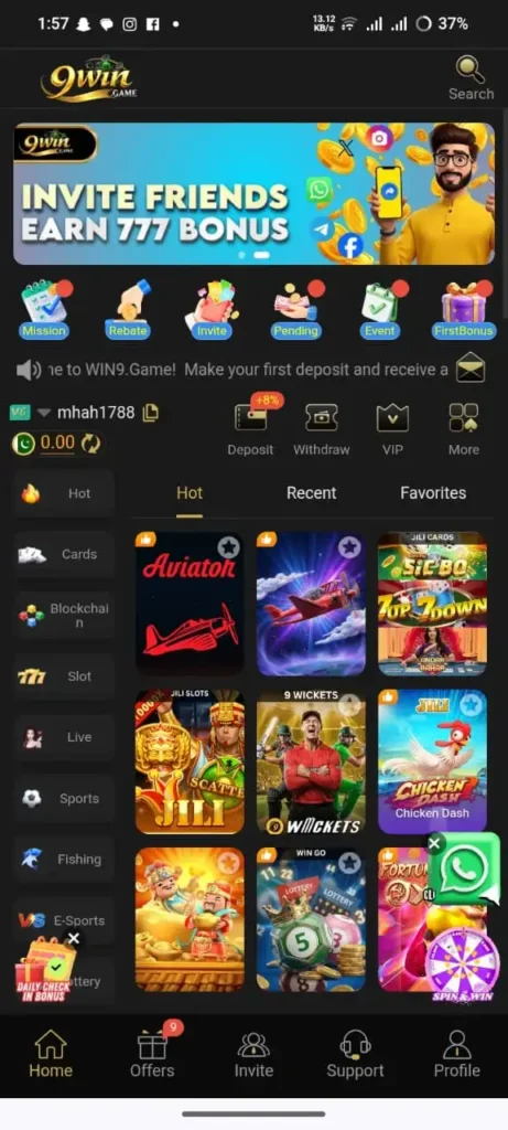 9Win Game Interface Screenshot