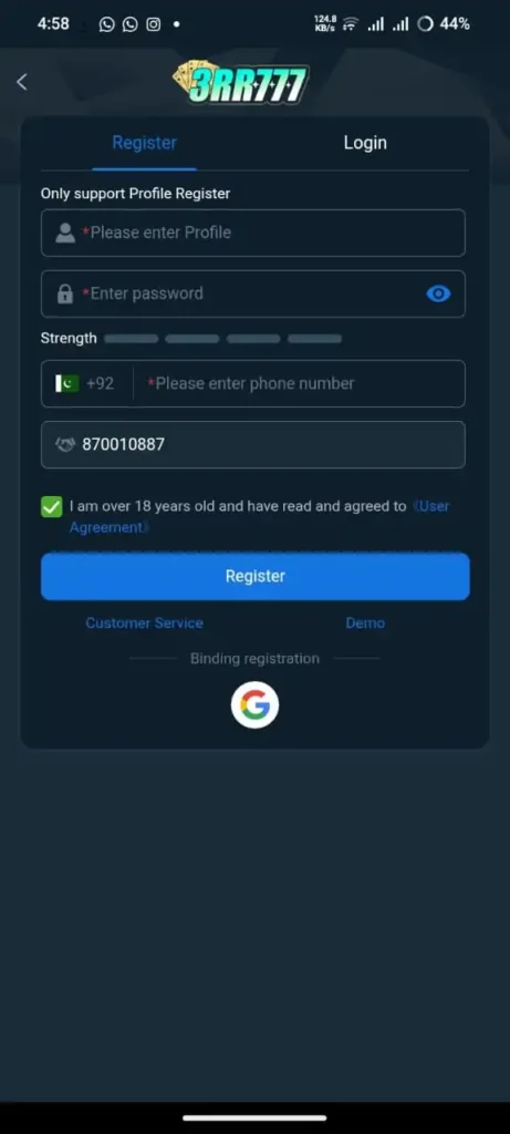 3RR777 Game Register and Login
