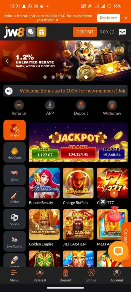 JW8 Game Interface Screenshot